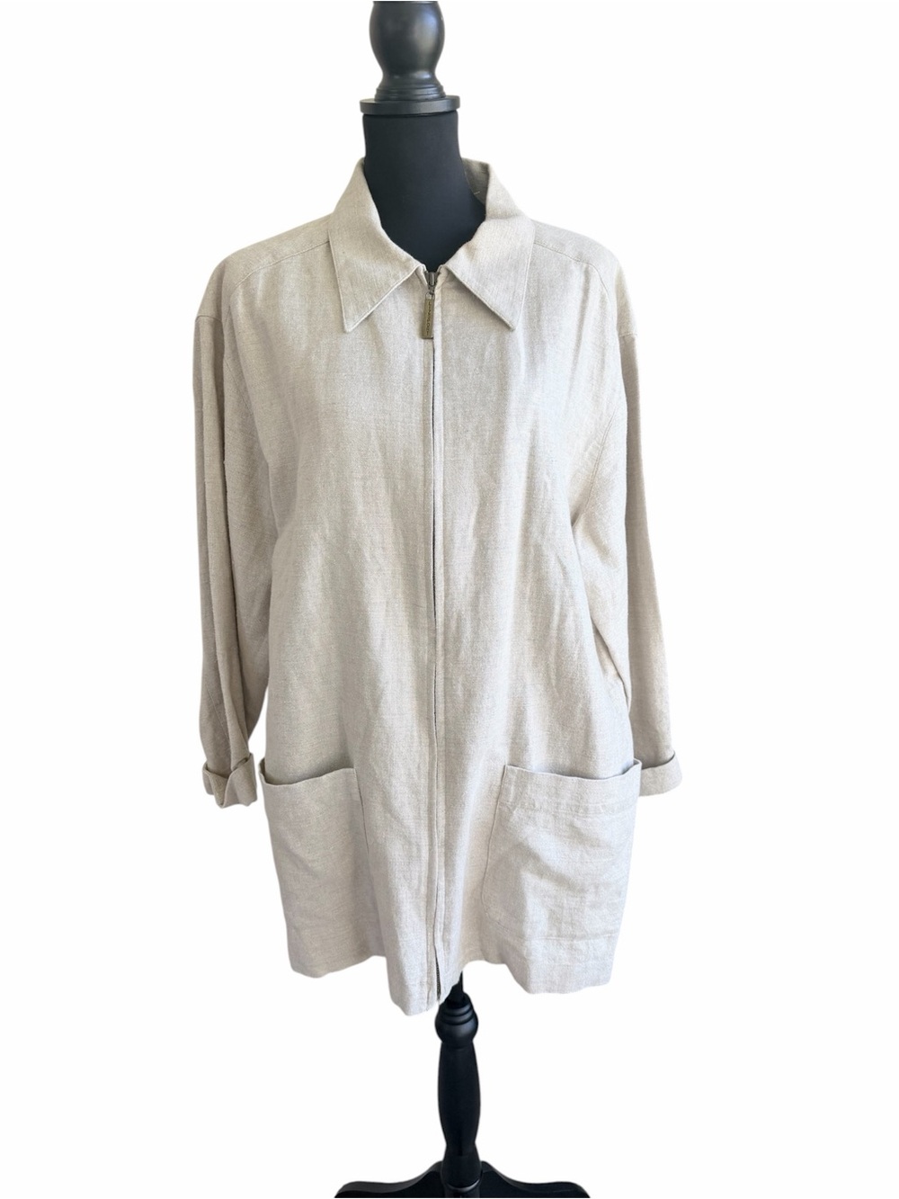 Vintage Lizsport Linen Cotton Full-Zip Chore Coat Jacket Blazer L